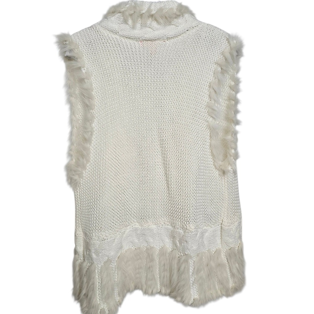 Lilly Pulitzer Cream Cable Knit Faux Fur Trim Open Front Sweater Vest XL - Picture 3 of 8